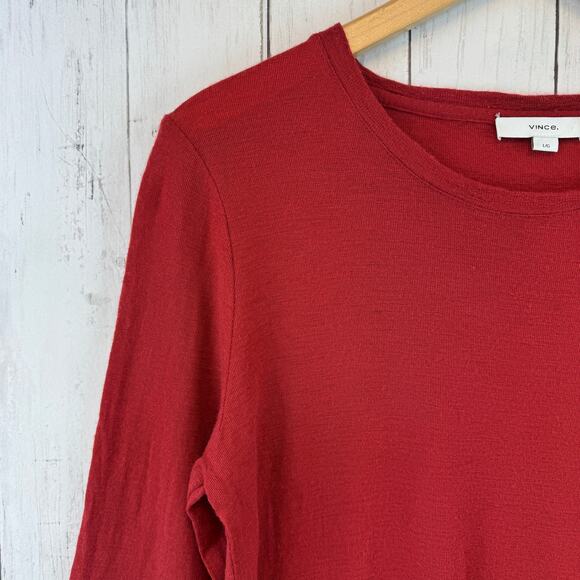 Vince Red Wool Essential Slim Bracelet Sleeve Crew Neck Sweater Pullover Large - Picture 3 of 14